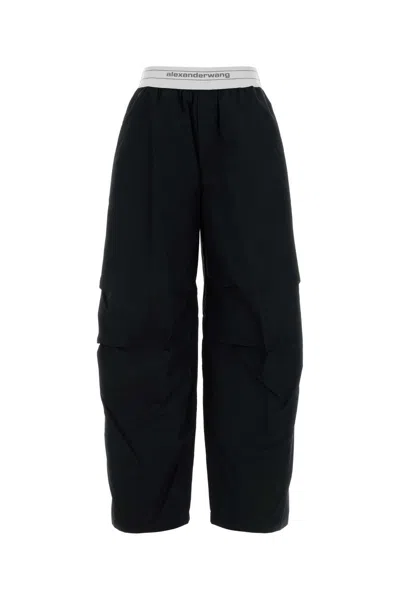 Alexander Wang Mid-rise Pleated Knee Pant W/ Logo Elastic In Black