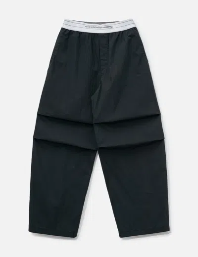 Alexander Wang Mid-rise Pleated Wide-leg Pant With Logo Elastic Waist In Black