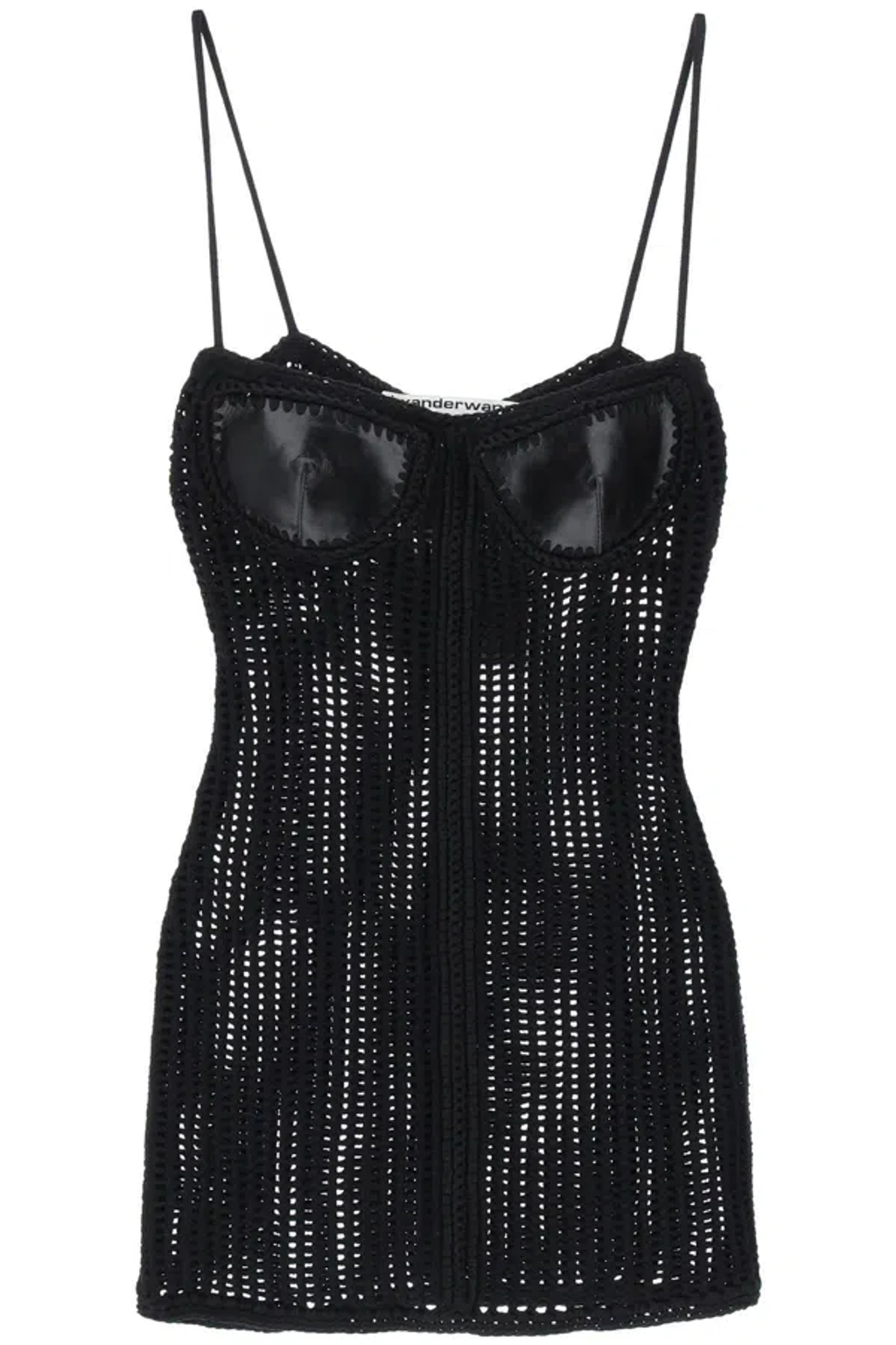 alexander wang crochet dress CROCHET MINIDRESS WITH LEATHER BUST