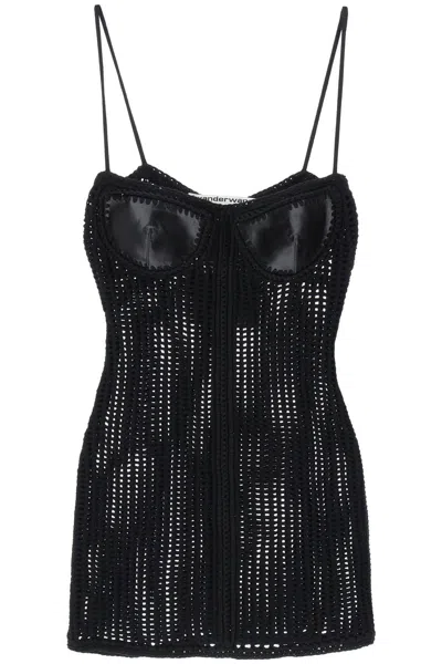 Alexander Wang Mini Crochet Dress With Leather Cups In Black