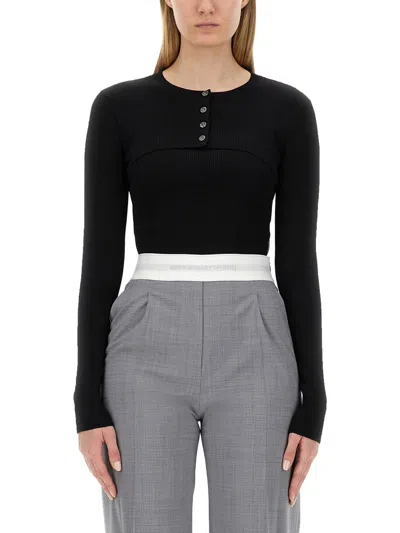Alexander Wang Mini Cropped Sweater In Black