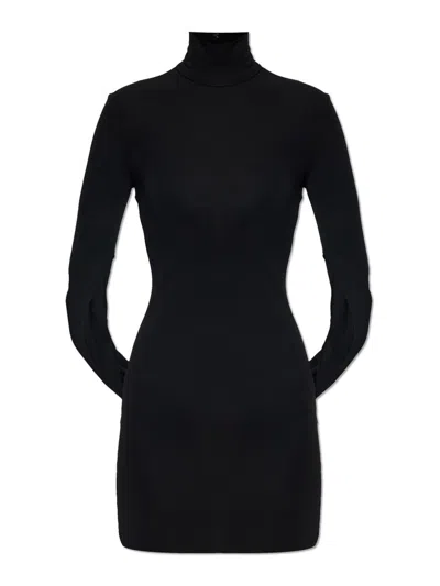 Alexander Wang Mini Draped Turtleneck Long Sleeve Dress In Black