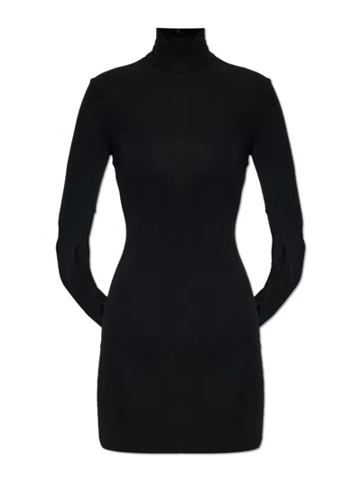 Alexander Wang Mini Draped Turtleneck Long Sleeve Dress In Black