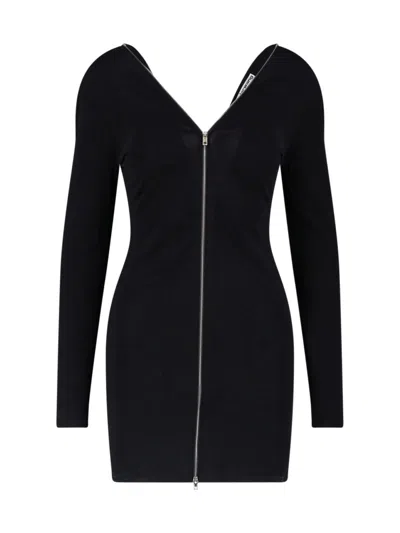 Alexander Wang Black Continuous Zipper V-neck Mini Dress