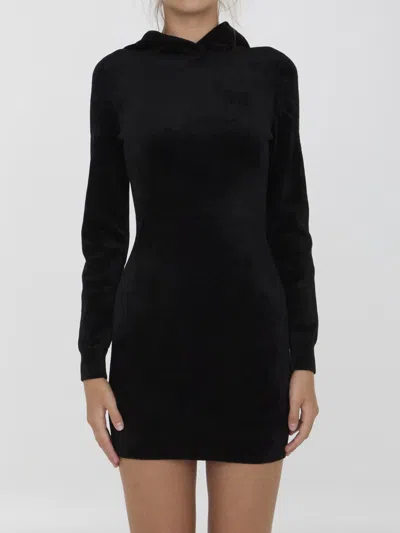 Alexander Wang Embossed Logo Velvet Mini Dress In Black