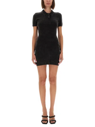 Alexander Wang Mini Dress With Polo Collar In Charcoal