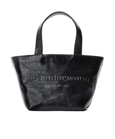 Alexander Wang Mini Punch Logo-embossed Leather Tote Bag In Black