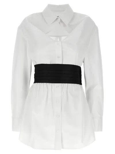 Alexander Wang Mini Shirt Dress With Elastic Waist In White