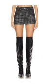 Alexander Wang Rhinestone Distressed Denim Miniskirt In 洗水黑
