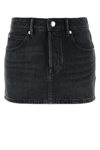 Alexander Wang Black Mid-rise Denim Skort In Grey Aged 015