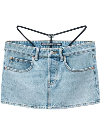 Alexander Wang Strap-detail Low-rise Denim Skirt In Blue