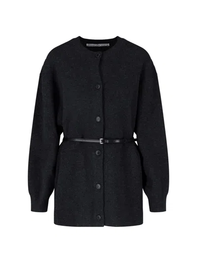 Alexander Wang Ribbed Knit Mini Dress With Adjustable Waist And Button Closure In Black