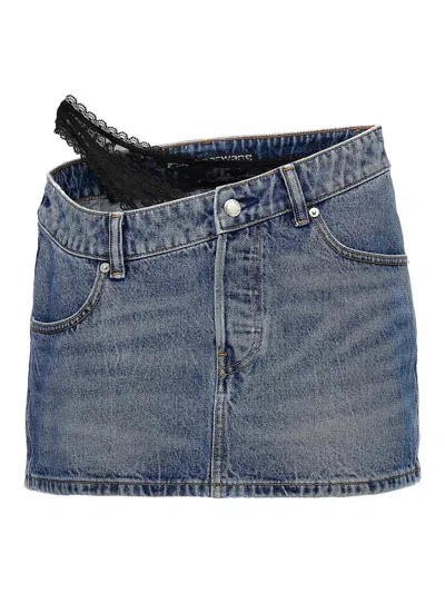 Alexander Wang Dip Side Lace Undie Mini Skirt In Azul
