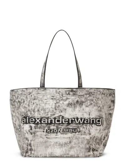Alexander Wang Minimalist Black Punch Tote Bag In White
