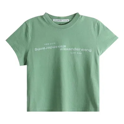 Pre-owned Alexander Wang Mirrored Logo Print Shrunken Tee 'washed Sage' | Green | Women's Size M