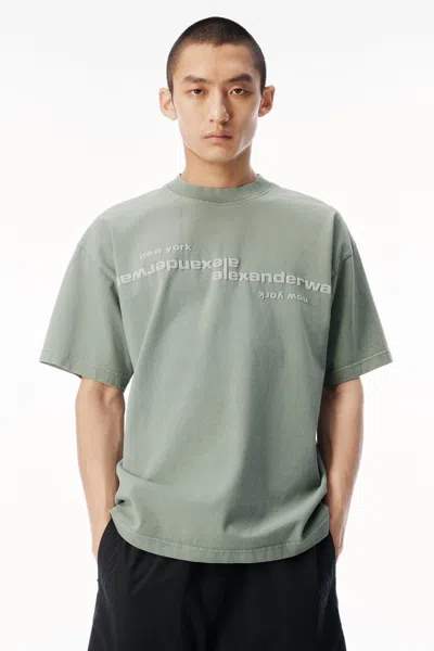 Alexander Wang Mirrored Logo Short Sleeve Tee Washed Sage In Gray