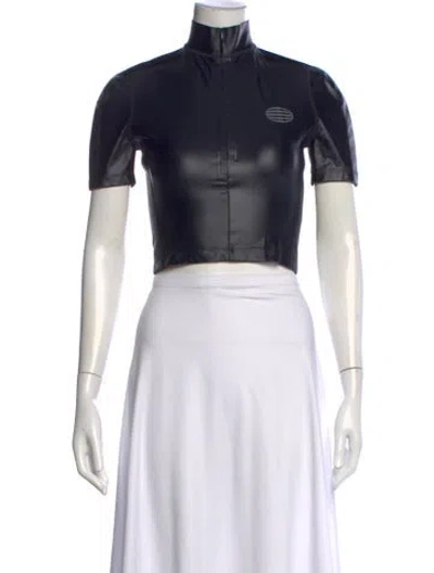 Pre-owned Alexander Wang Mock Neck Short Sleeve Crop Top In Black
