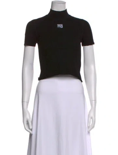 Pre-owned Alexander Wang Mock Neck Short Sleeve Crop Top In Black