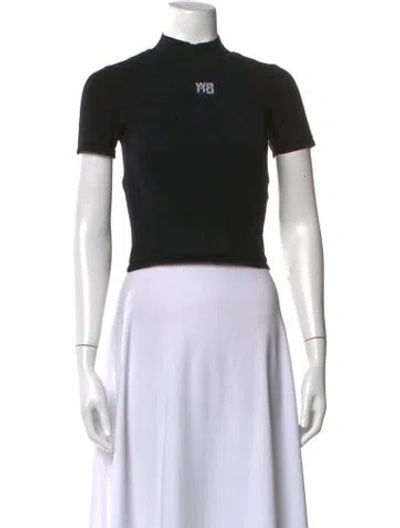 Pre-owned Alexander Wang Mock Neck Short Sleeve Crop Top In Black