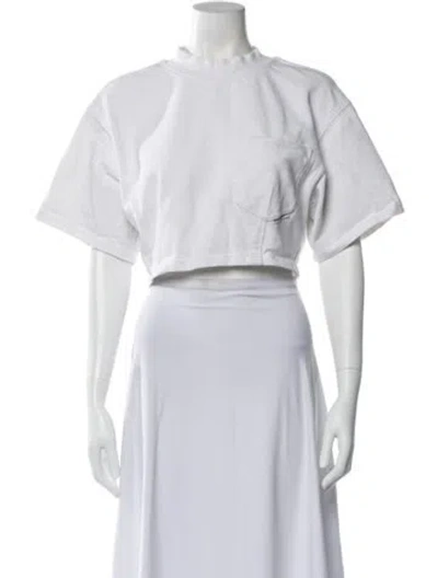 Pre-owned Alexander Wang Mock Neck Short Sleeve Crop Top In White