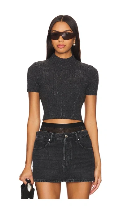 Alexander Wang Mock Neck Tee With All Over Hotfix Crystal In 차코