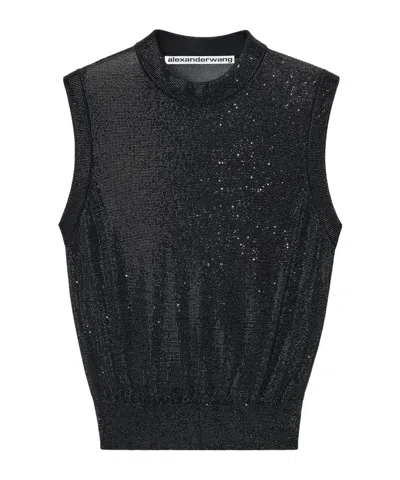 Alexander Wang Mockneck Tank In Clear Bead Hotfix In Black