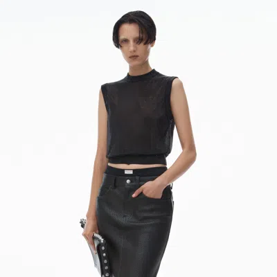 Alexander Wang Mockneck Tank In Clear Bead Hotfix In Black