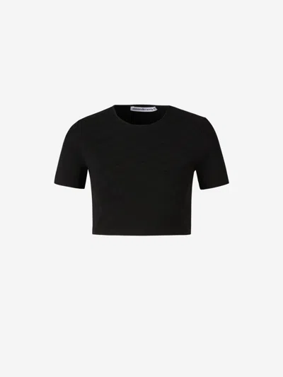 Alexander Wang Monogram-jacquard Cropped T-shirt In Black