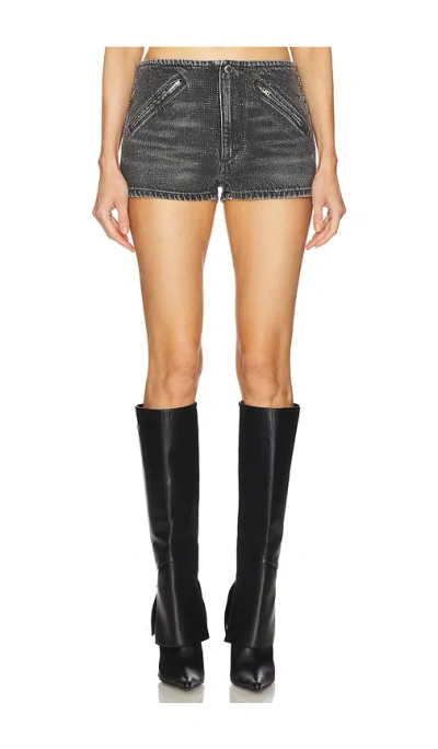 Alexander Wang Moto Short All Over Clear Bead Hotfix In Grey