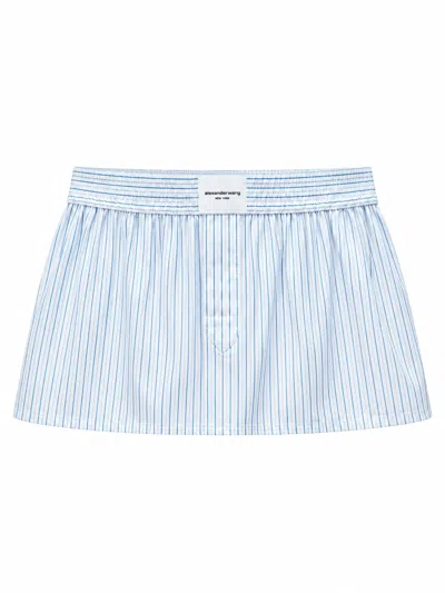 Alexander Wang Multicolour Striped Mini Boxer Skort In Cotton With Logo And Elastic Waistband In Blue