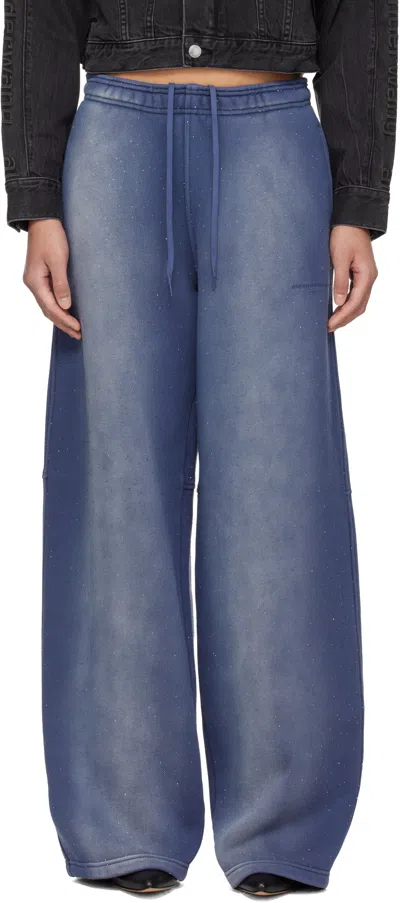 Alexander Wang Navy Allover Hotfix Mid-rise Sweatpants In Blue