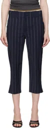 Alexander Wang Navy Baseball Pinstripe Capri Trousers In Navy/grey