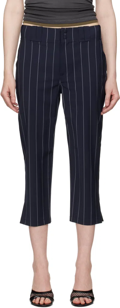 Alexander Wang Navy Baseball Pinstripe Capri Trousers In Navy/grey