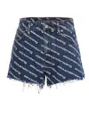 Alexander Wang Navy Blue All-over Logo Shorts In Navy Blue