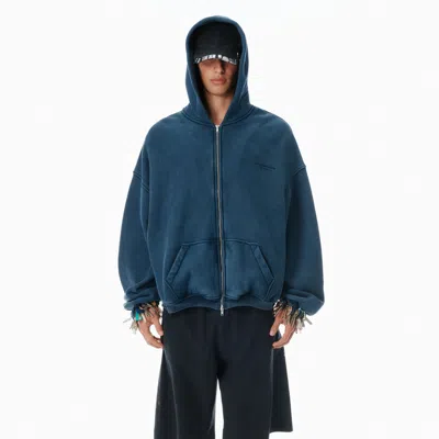Alexander Wang Navy Cotton Logo Zip-up Hoodie In Blue