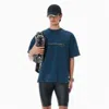 Alexander Wang Navy Cotton Oversized Logo Tee In Blue