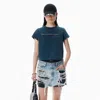 Alexander Wang Navy Cotton Shrunken Logo Tee In Blue