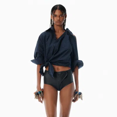 Alexander Wang Navy Plaid Asymmetric Button Up Shirt