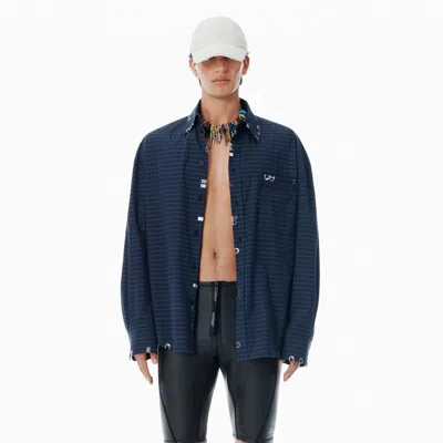 Alexander Wang Navy Plaid Poplin Top