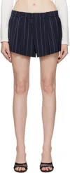 Alexander Wang Navy Pleated Mini Shorts In Navy/grey