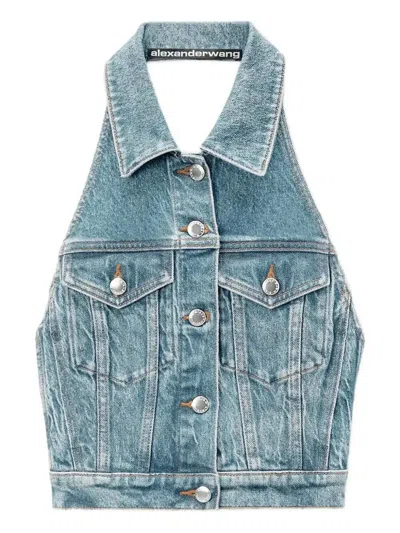 Alexander Wang Halterneck Denim Vest In Blue