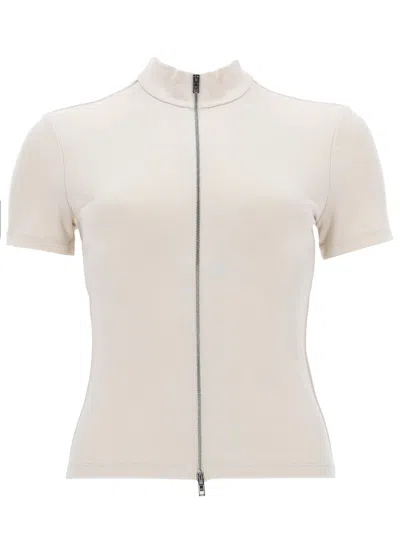 Alexander Wang Neutrals Rashguard High Neck Zip Top