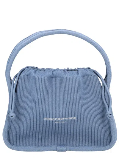 Alexander Wang Neutrals Ryan Soft Ribbed Drawstring Handbag In Blue