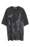 Alexander Wang Women T-shirt With Thermo-applied Rhinestones And Ny Skyline In Black