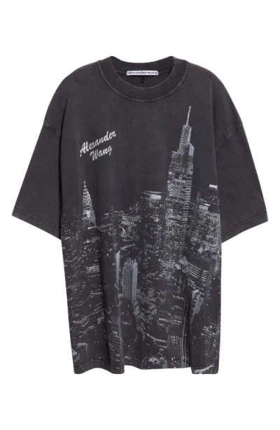 ALEXANDER WANG ALEXANDER WANG NEW YORK CITY SKYLINE CRYSTAL EMBELLISHED T-SHIRT