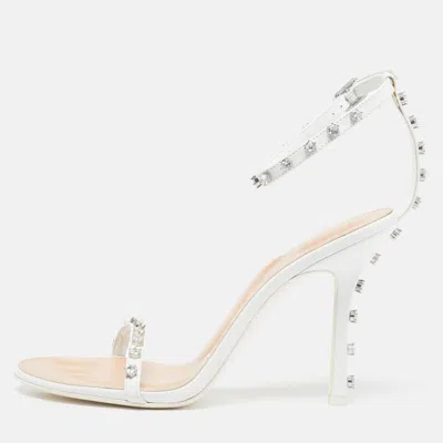 Pre-owned Alexander Wang Nicki Size 40 White Leather Crystal Embellished Ankle Strap Sandals