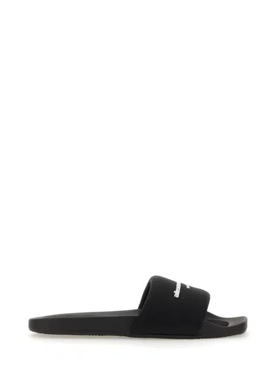 Alexander Wang Padded Logo Pool Slide Sandals Shoes In Black