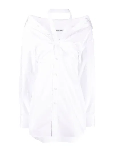 Alexander Wang Halter Off Shoulder Shirt Dress In White