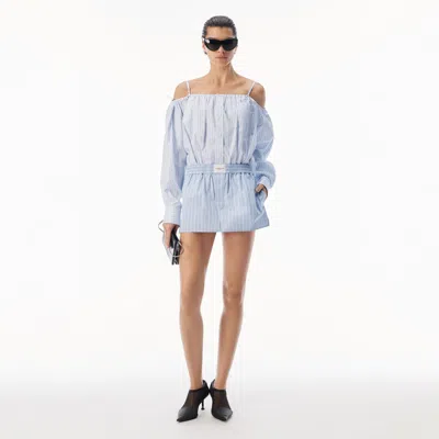Alexander Wang Off Shoulder Dress With Boxer Waist In Blue