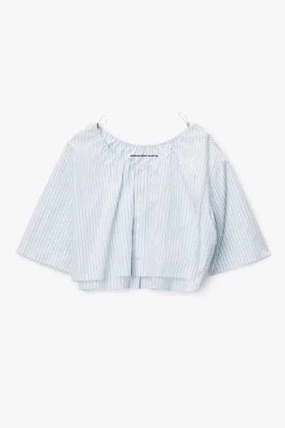 Alexander Wang Off-shoulder Cropped Shirt With Bungee Drawcord White/blue